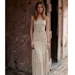 Anthropologie Meadow Rue Polka Dot Mesh Lace Tiered Maxi Dress Womens Size L
